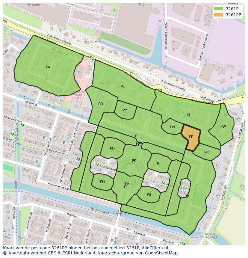 Afbeelding van het postcodegebied 3261 PP op de kaart.