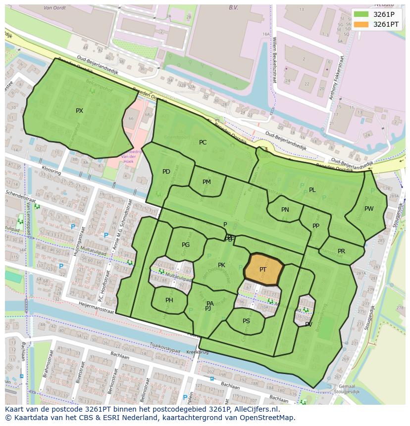 Afbeelding van het postcodegebied 3261 PT op de kaart.