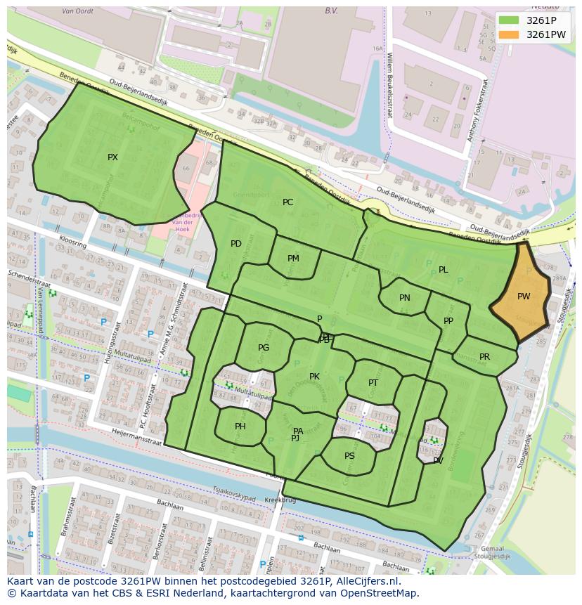 Afbeelding van het postcodegebied 3261 PW op de kaart.