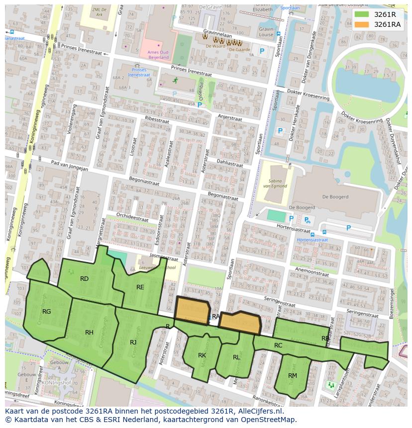 Afbeelding van het postcodegebied 3261 RA op de kaart.