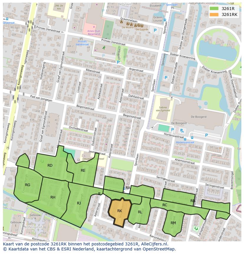 Afbeelding van het postcodegebied 3261 RK op de kaart.