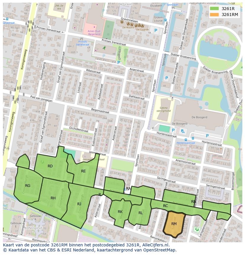Afbeelding van het postcodegebied 3261 RM op de kaart.