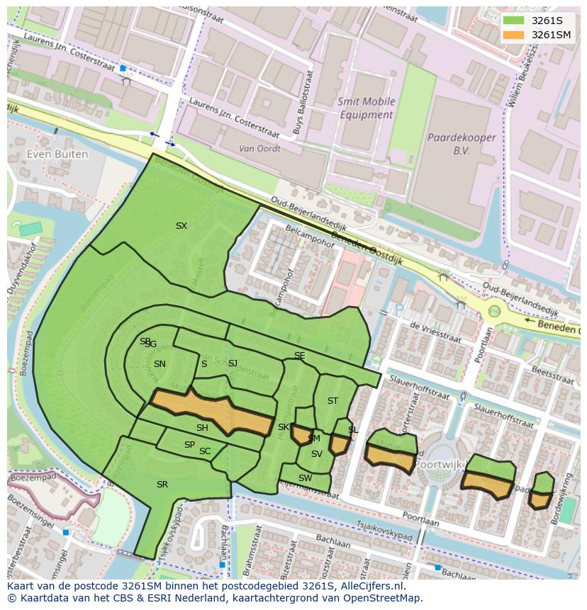 Afbeelding van het postcodegebied 3261 SM op de kaart.