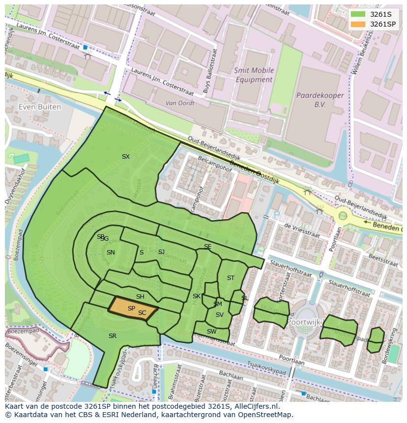 Afbeelding van het postcodegebied 3261 SP op de kaart.