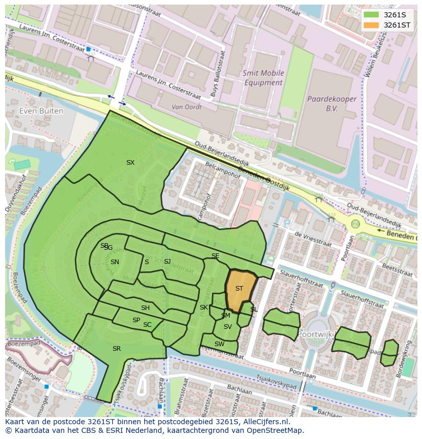 Afbeelding van het postcodegebied 3261 ST op de kaart.