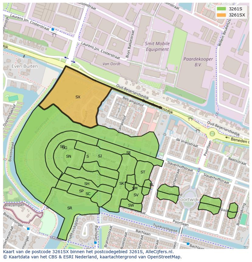 Afbeelding van het postcodegebied 3261 SX op de kaart.