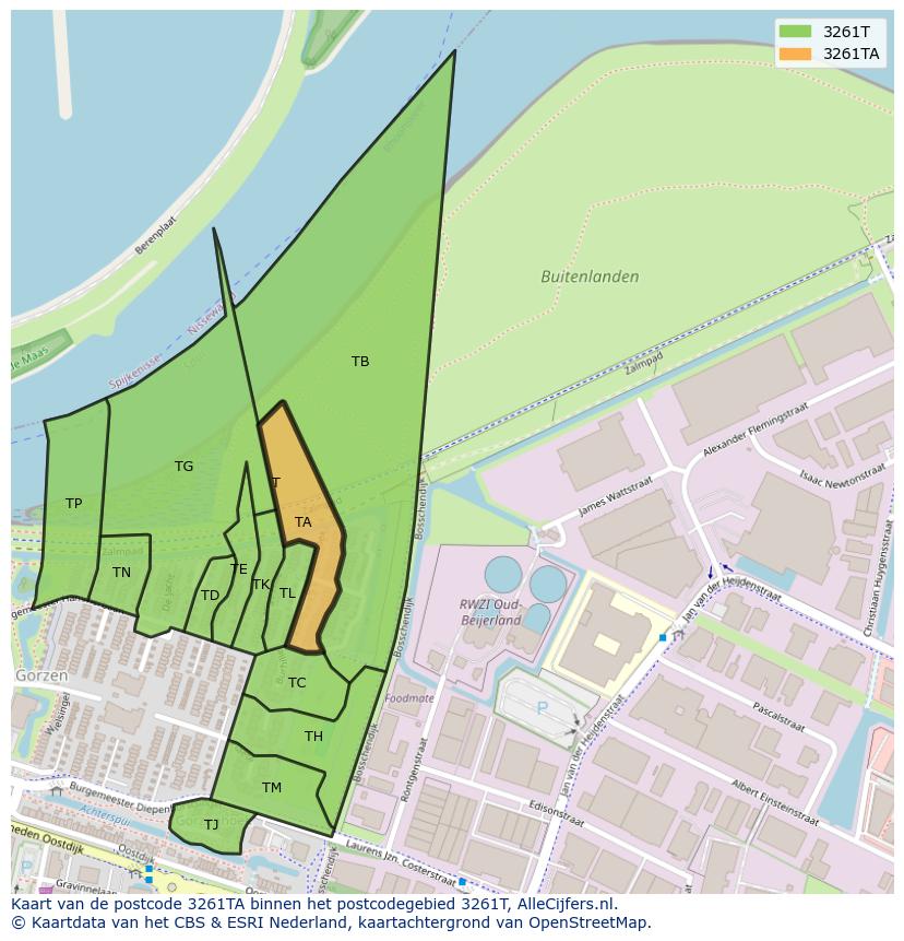 Afbeelding van het postcodegebied 3261 TA op de kaart.