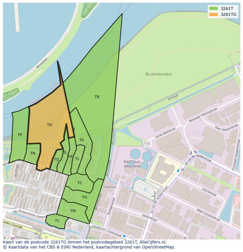 Afbeelding van het postcodegebied 3261 TG op de kaart.
