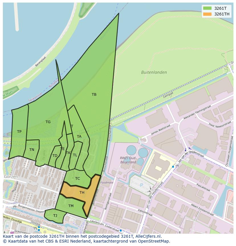 Afbeelding van het postcodegebied 3261 TH op de kaart.