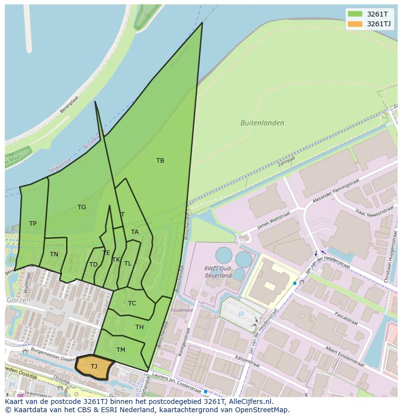 Afbeelding van het postcodegebied 3261 TJ op de kaart.