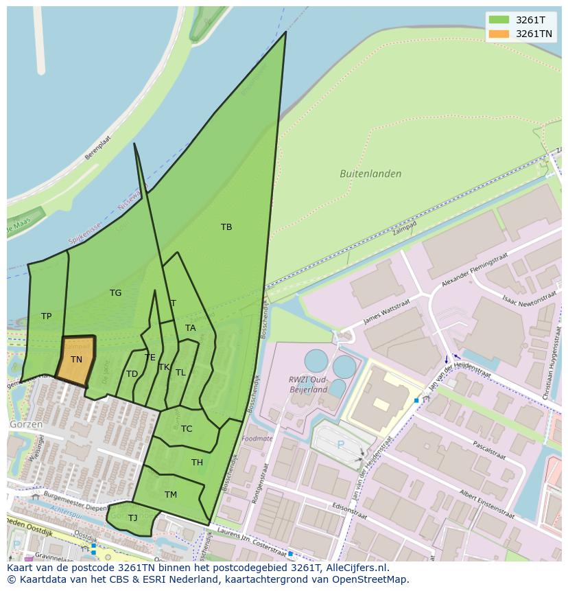 Afbeelding van het postcodegebied 3261 TN op de kaart.