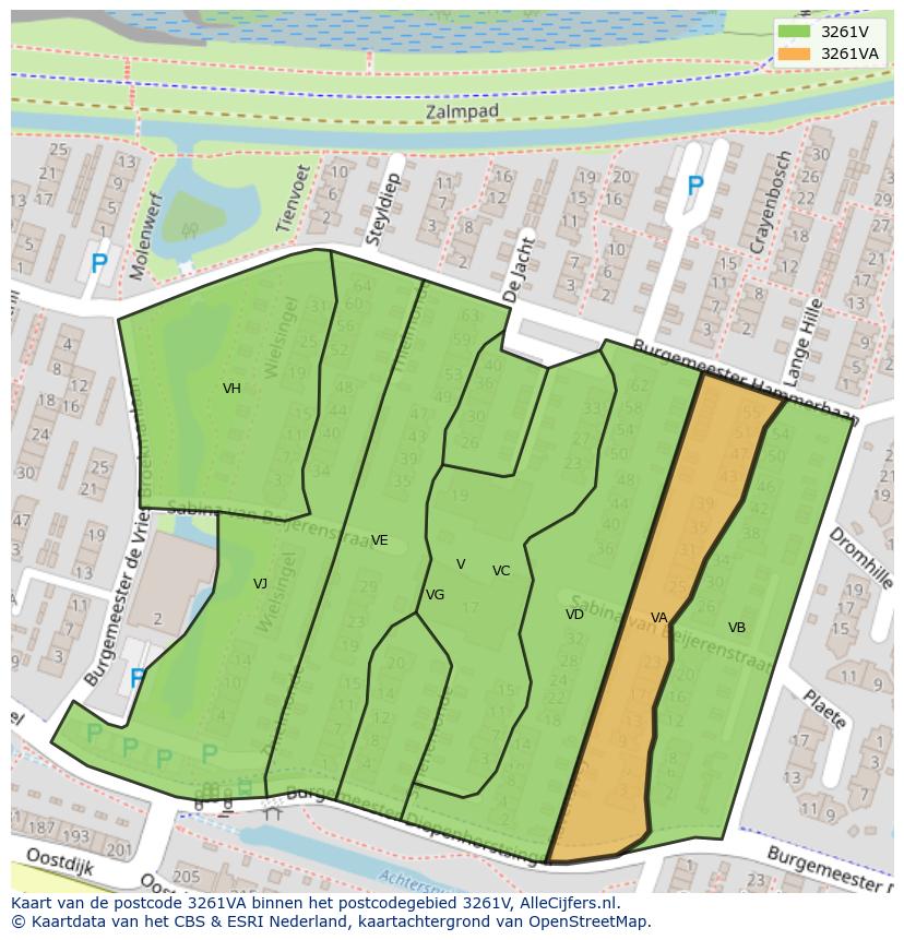 Afbeelding van het postcodegebied 3261 VA op de kaart.