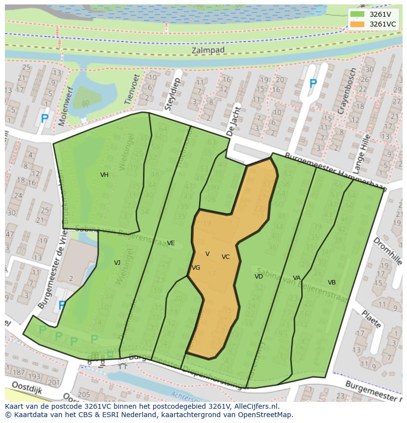 Afbeelding van het postcodegebied 3261 VC op de kaart.