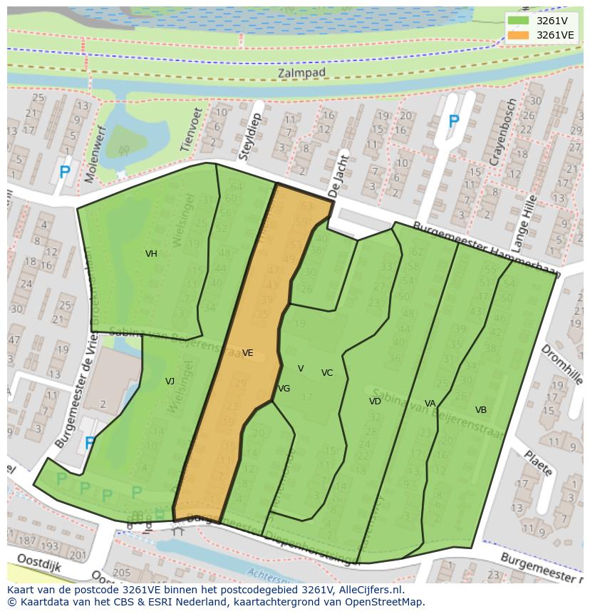 Afbeelding van het postcodegebied 3261 VE op de kaart.