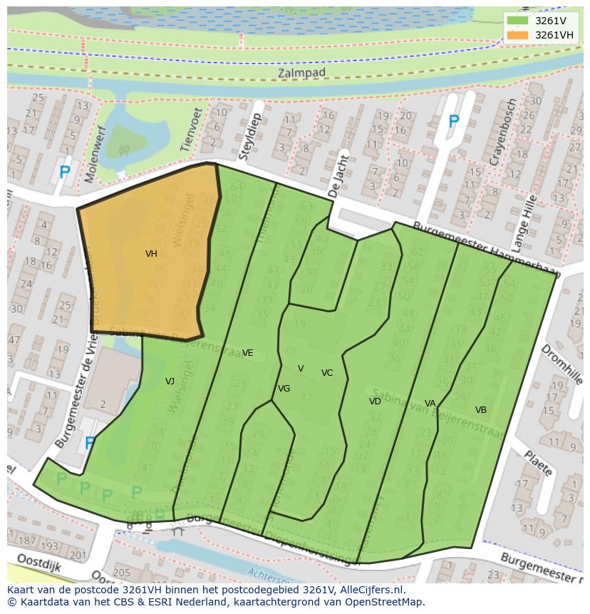 Afbeelding van het postcodegebied 3261 VH op de kaart.