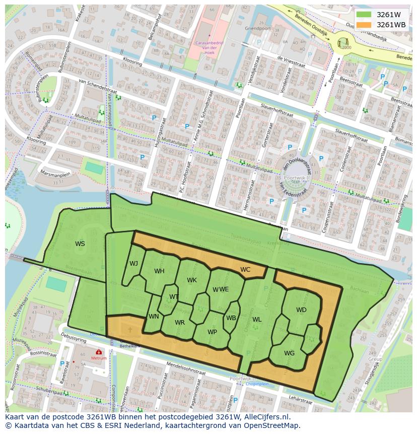 Afbeelding van het postcodegebied 3261 WB op de kaart.