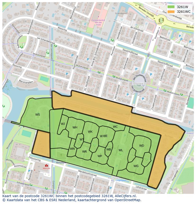 Afbeelding van het postcodegebied 3261 WC op de kaart.