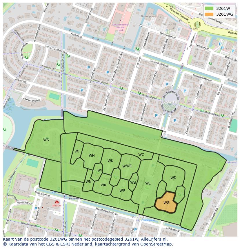 Afbeelding van het postcodegebied 3261 WG op de kaart.