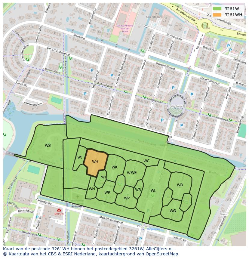 Afbeelding van het postcodegebied 3261 WH op de kaart.