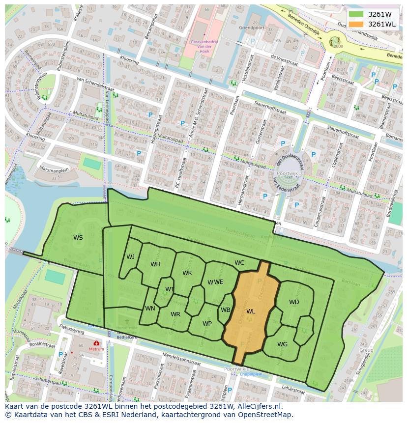 Afbeelding van het postcodegebied 3261 WL op de kaart.