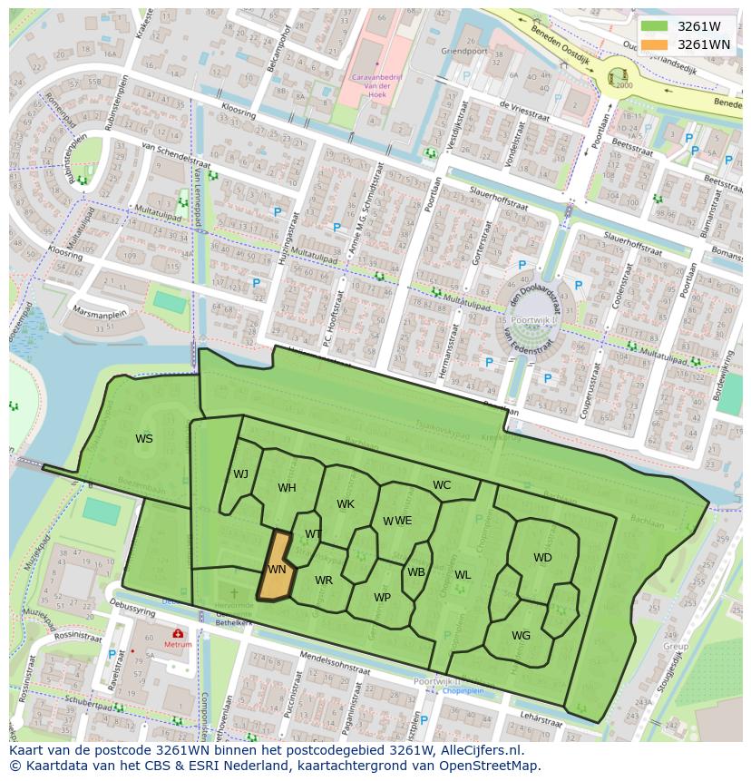Afbeelding van het postcodegebied 3261 WN op de kaart.
