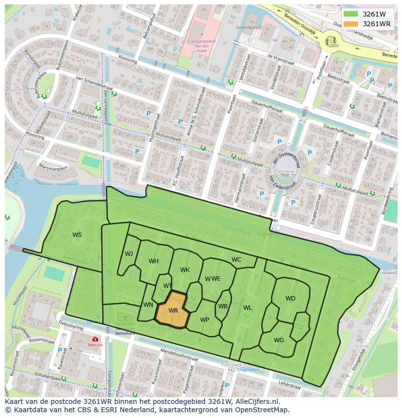 Afbeelding van het postcodegebied 3261 WR op de kaart.
