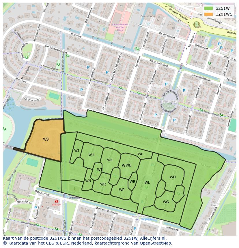 Afbeelding van het postcodegebied 3261 WS op de kaart.