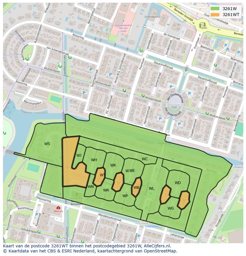 Afbeelding van het postcodegebied 3261 WT op de kaart.
