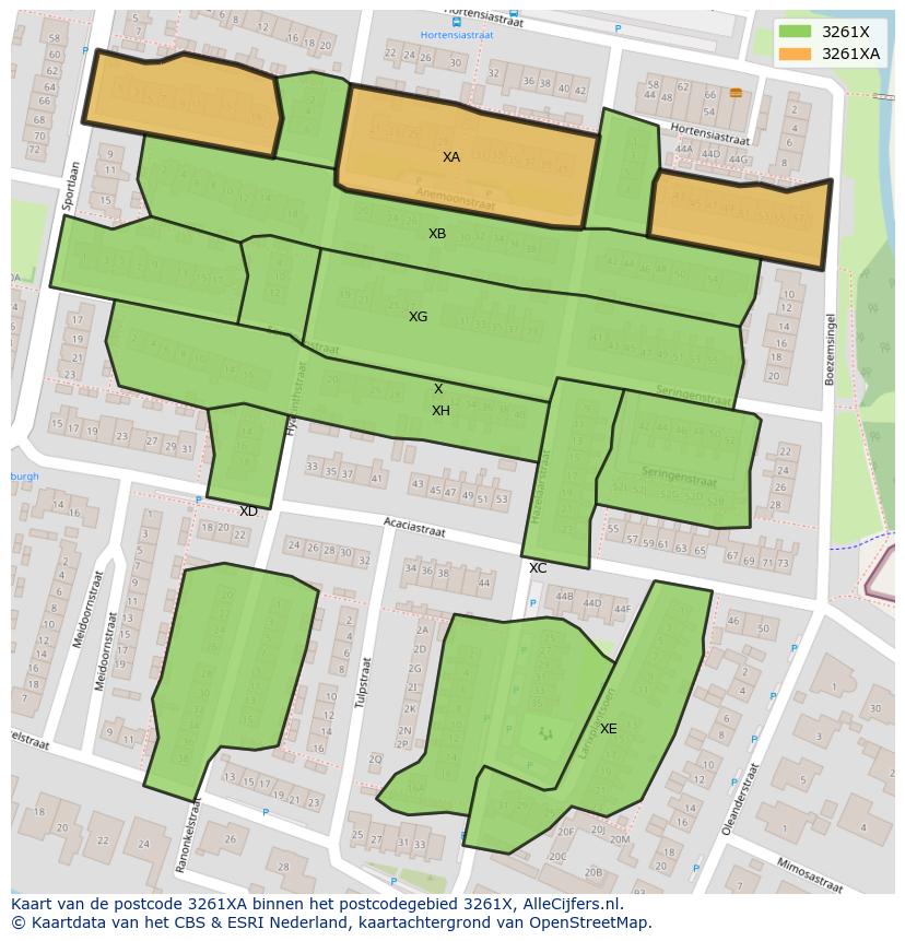 Afbeelding van het postcodegebied 3261 XA op de kaart.