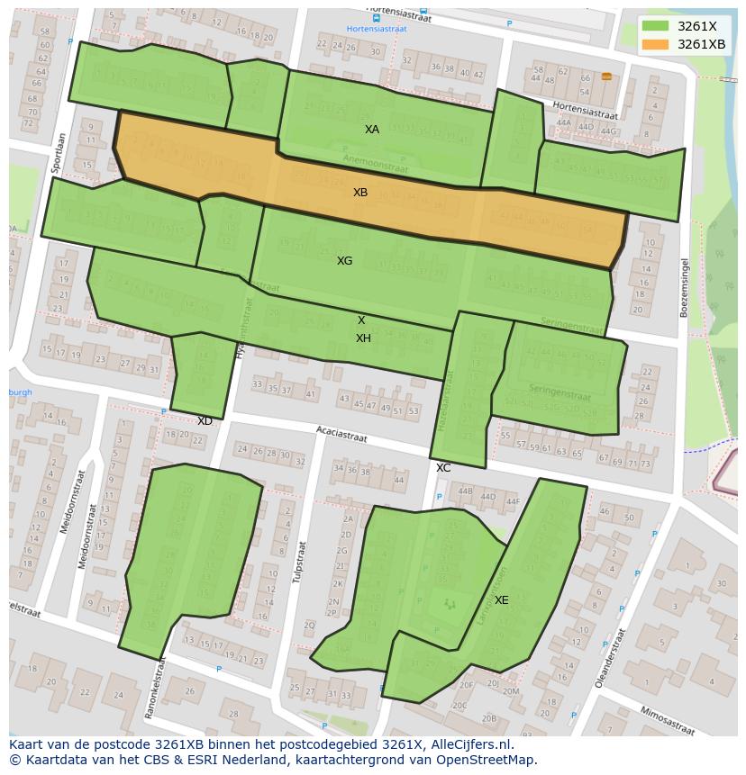 Afbeelding van het postcodegebied 3261 XB op de kaart.