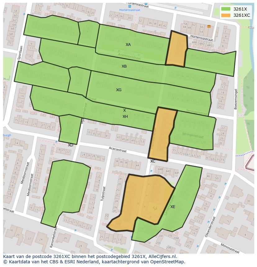 Afbeelding van het postcodegebied 3261 XC op de kaart.