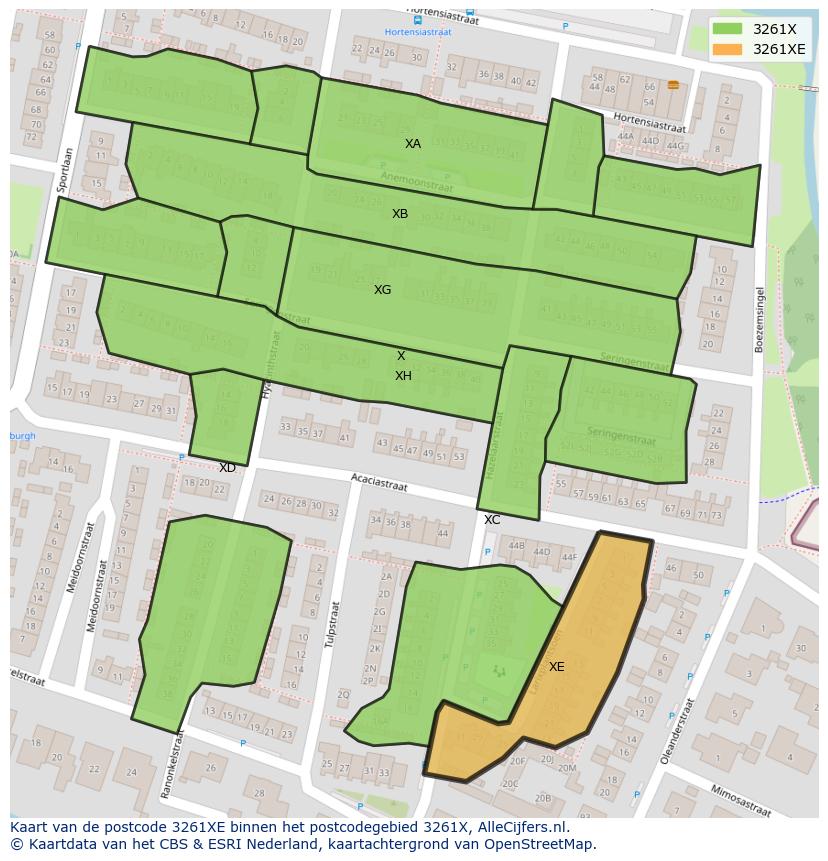 Afbeelding van het postcodegebied 3261 XE op de kaart.