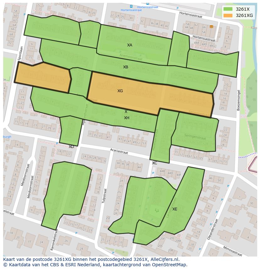 Afbeelding van het postcodegebied 3261 XG op de kaart.