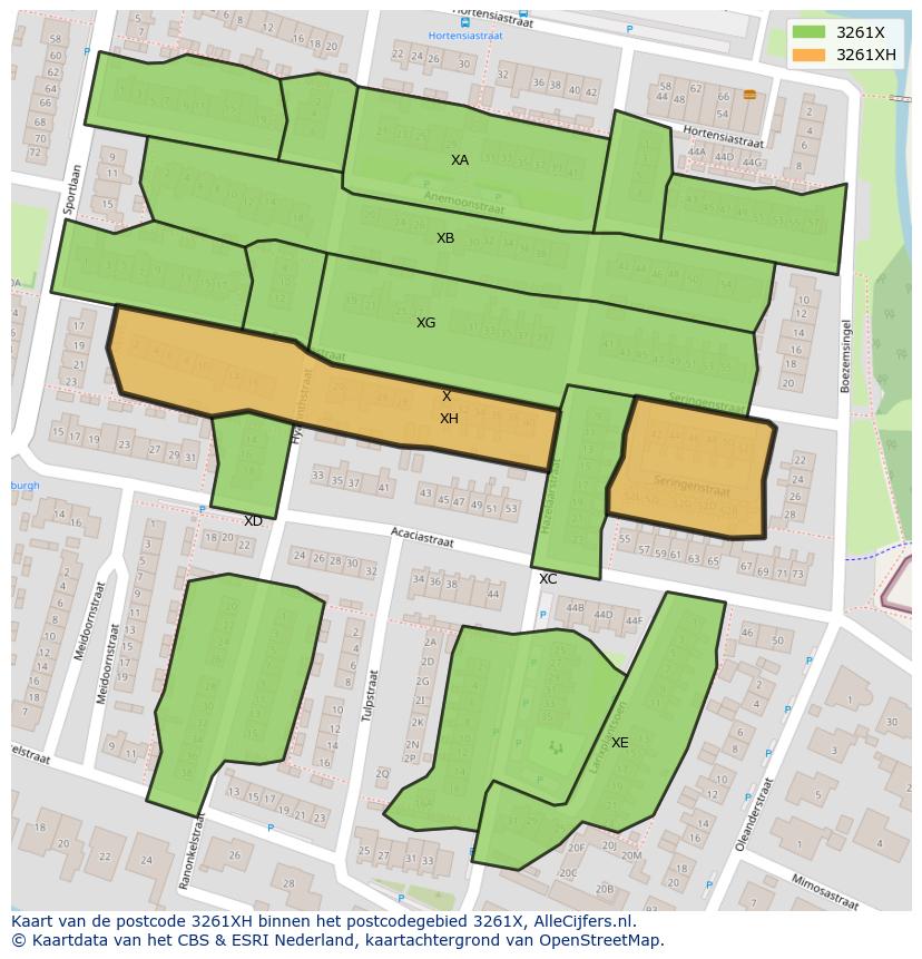 Afbeelding van het postcodegebied 3261 XH op de kaart.