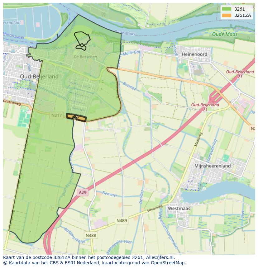 Afbeelding van het postcodegebied 3261 ZA op de kaart.
