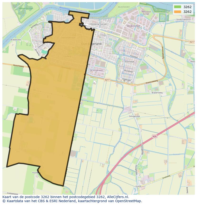 Afbeelding van het postcodegebied 3262 op de kaart.