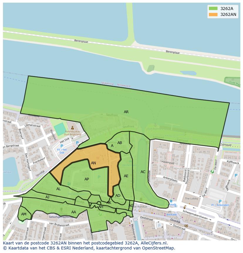 Afbeelding van het postcodegebied 3262 AN op de kaart.
