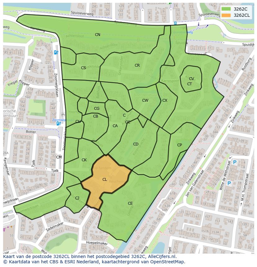 Afbeelding van het postcodegebied 3262 CL op de kaart.
