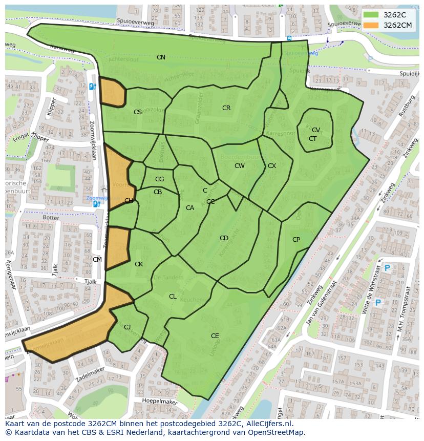 Afbeelding van het postcodegebied 3262 CM op de kaart.