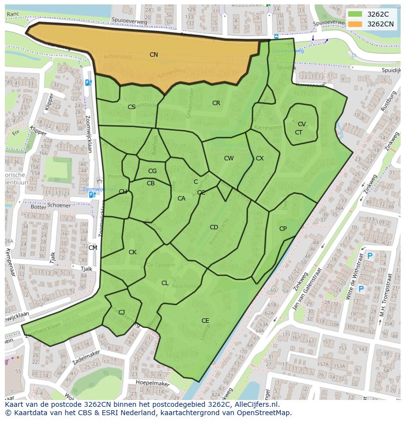 Afbeelding van het postcodegebied 3262 CN op de kaart.