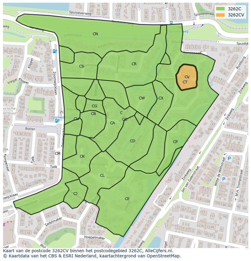 Afbeelding van het postcodegebied 3262 CV op de kaart.