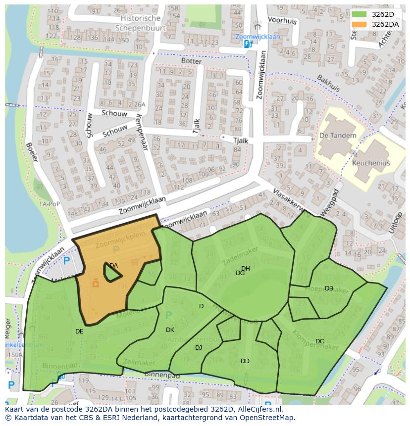 Afbeelding van het postcodegebied 3262 DA op de kaart.