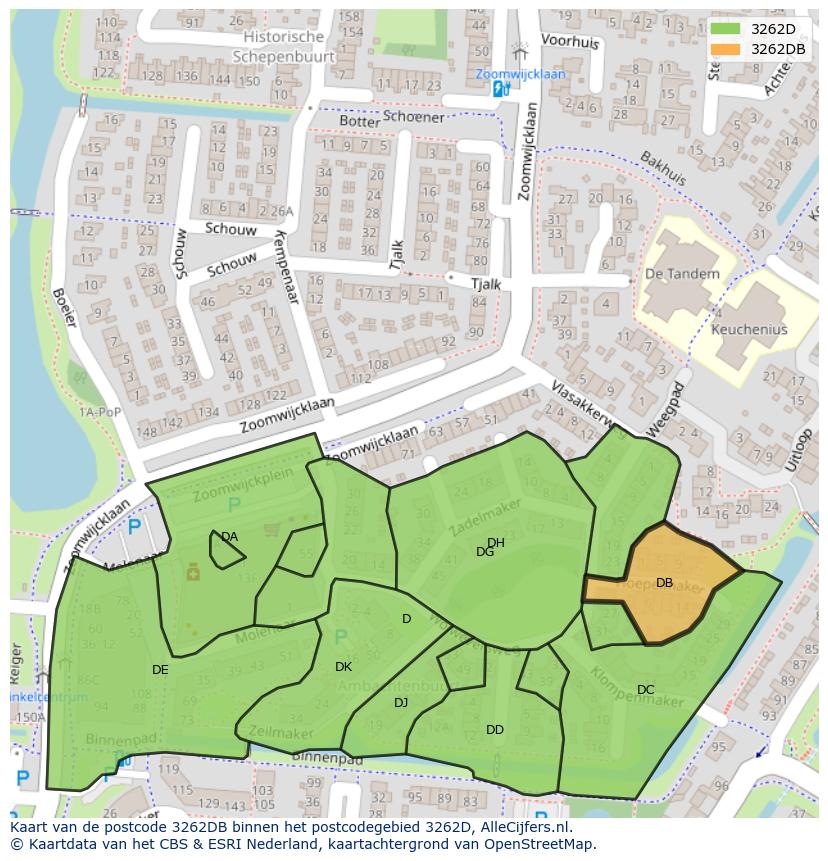 Afbeelding van het postcodegebied 3262 DB op de kaart.