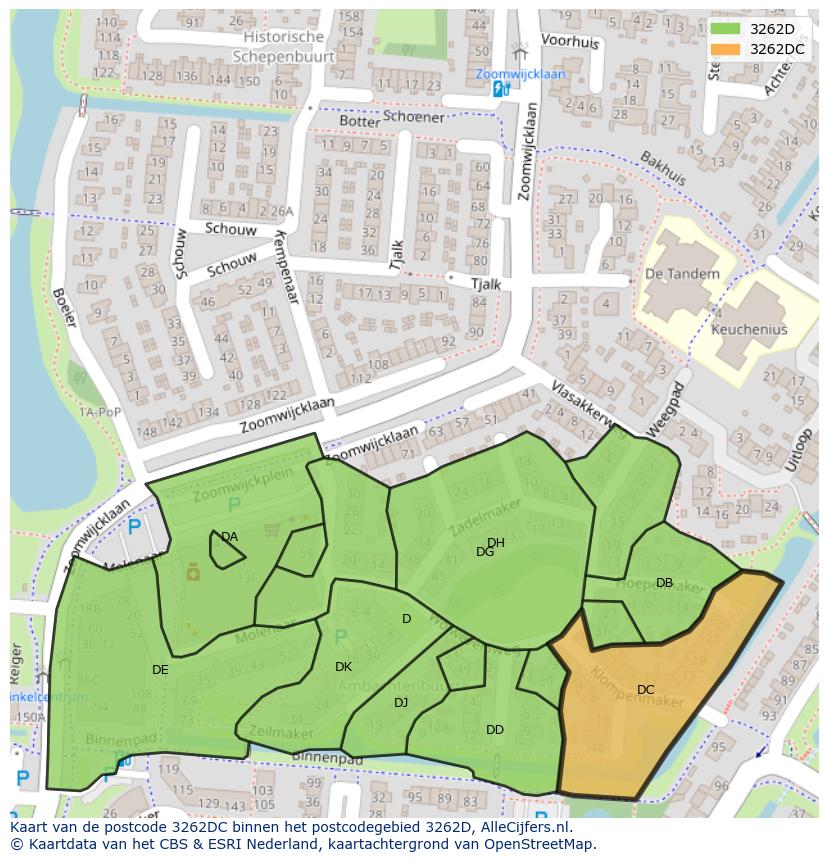 Afbeelding van het postcodegebied 3262 DC op de kaart.