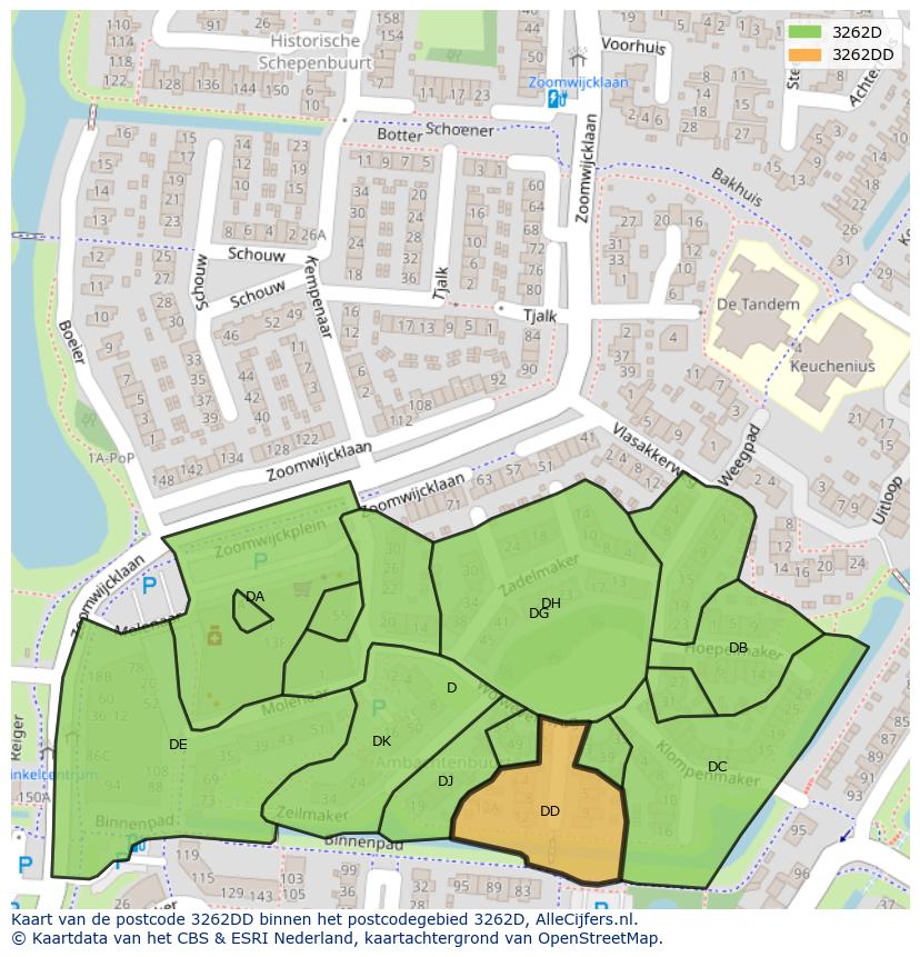 Afbeelding van het postcodegebied 3262 DD op de kaart.