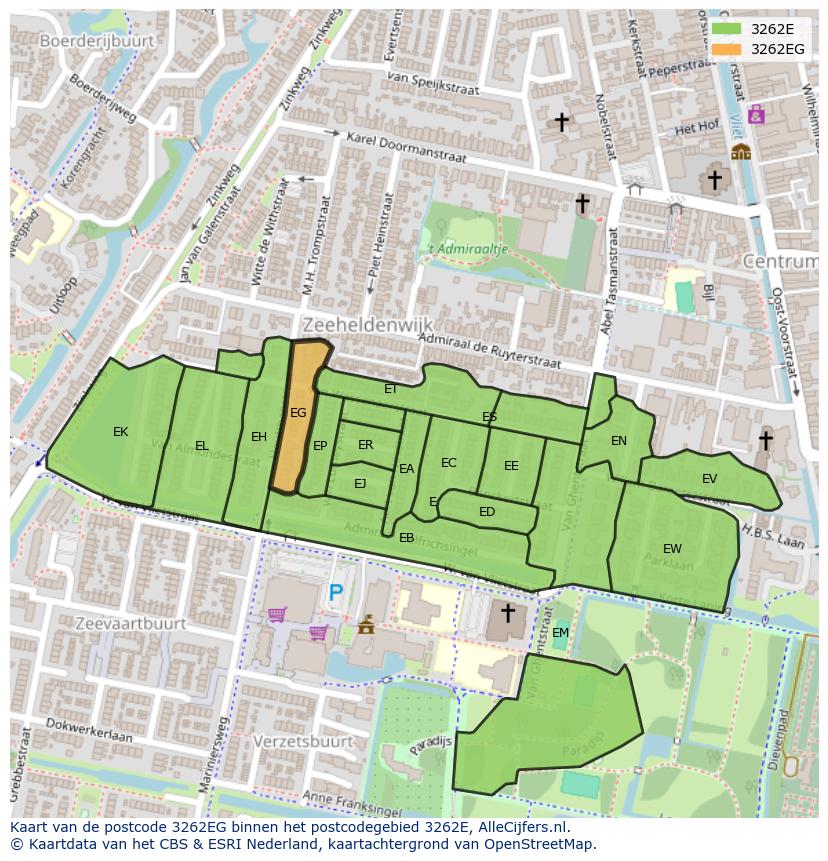 Afbeelding van het postcodegebied 3262 EG op de kaart.