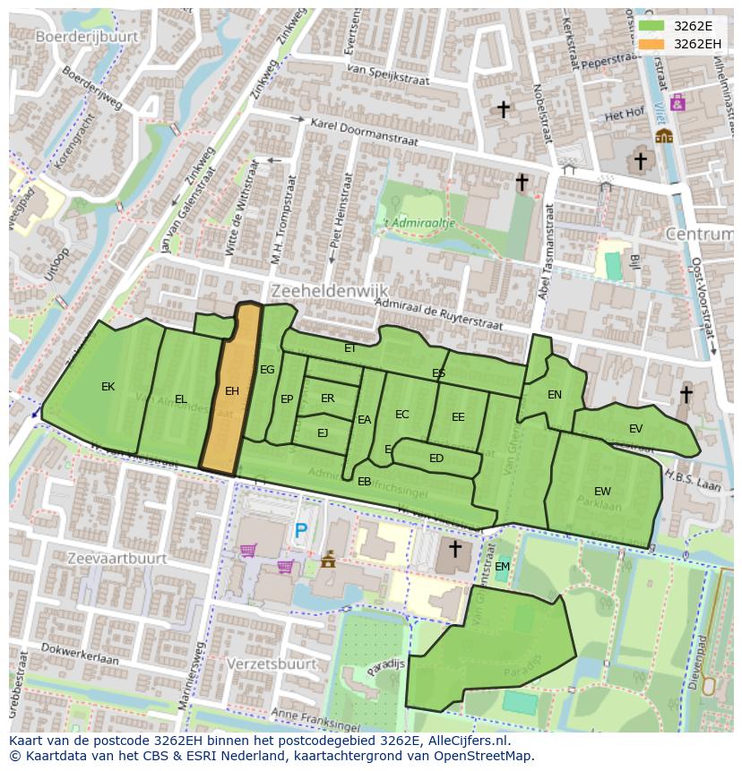 Afbeelding van het postcodegebied 3262 EH op de kaart.