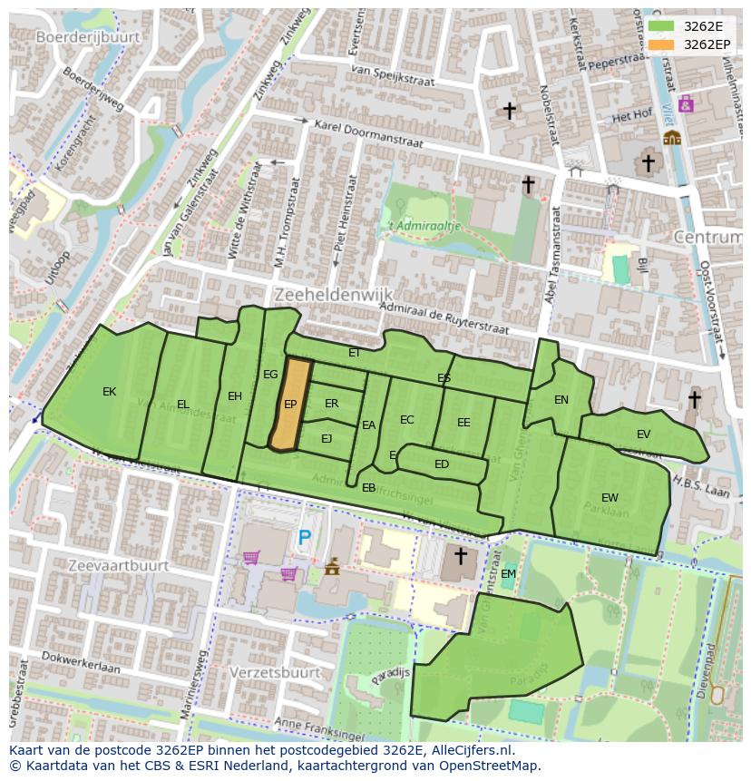 Afbeelding van het postcodegebied 3262 EP op de kaart.