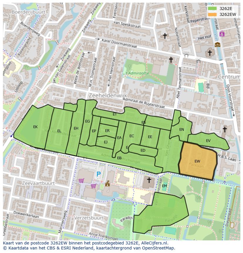Afbeelding van het postcodegebied 3262 EW op de kaart.