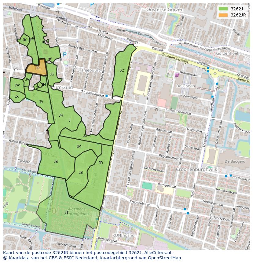 Afbeelding van het postcodegebied 3262 JR op de kaart.